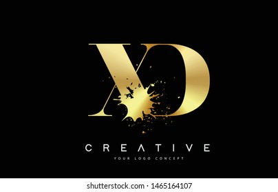 XD X D Letter Logo and Gold Melted Metal Splash Vector Design Illustration 