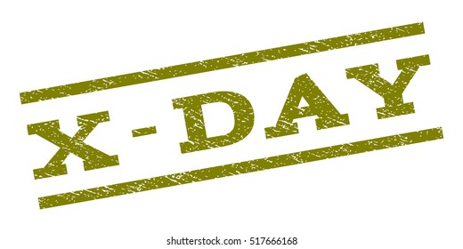 X-Day watermark stamp. Text caption between parallel lines with grunge design style. Rubber seal stamp with unclean texture. Vector color ink imprint on a white background.