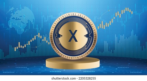 XDC Network XDC cripto moneda logotipo y símbolo sobre fondo de infografía financiera. Banner y fondo de pantalla de ilustraciones vectoriales de tecnología futurista 