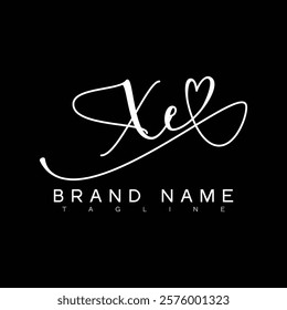 XE Handwritten initial letter with love . XE simple signature vector logo with Hart shape variation, beauty, photography letter logo design. X E