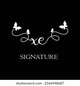 XE Handwritten initial letter, XE simple signature vector logo with butterfly shape variation, beauty, photography letter logo design. X E