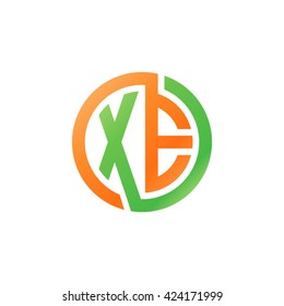 XE initial letters looping linked circle logo orange green