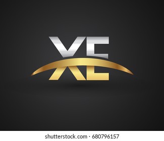 XE initial logo company name colored gold and silver swoosh design. vector logo for business and company identity.
