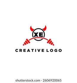 XE initial monogram for fitnes or gym logo with devil style design