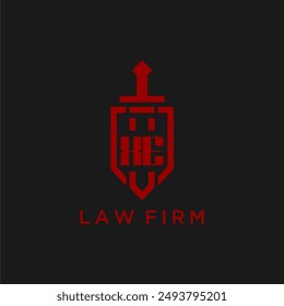 XE initial monogram for law firm with sword and shield logo image