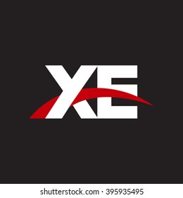 XE initial overlapping swoosh letter logo white red black background