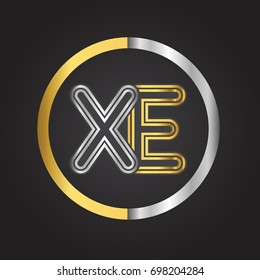 XE Letter logo in a circle. gold and silver colored. Vector design template elements for your business or company identity.