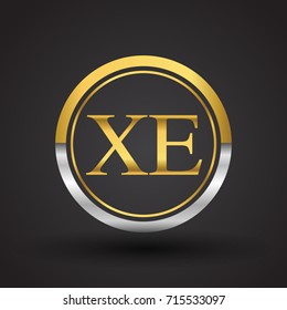 XE Letter logo in a circle, gold and silver colored. Vector design template elements for your business or company identity.