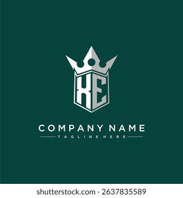 XE letter monogram initial logo for shield and crown design