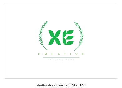 XE letters eco logo with leaf. Fresh nature and healthy leaf logo design.