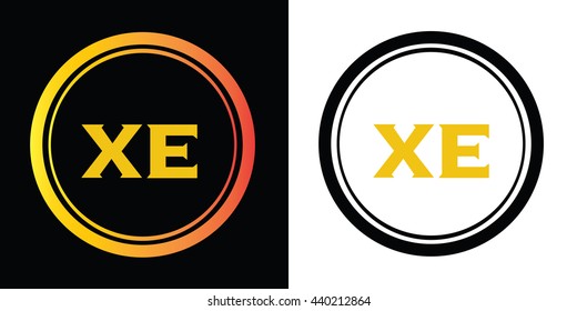 XE letters icon design template elements in abstract background logo, design identity in circle, alphabet letter