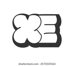 XE logo, bubble comic lettering, rounded in graffiti style black and white silhouette. Trendy preschool X and E letter text for festival party, personal initials, children funky print and web. 