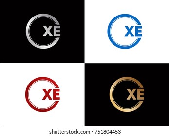 XE Logo. Letter Design Vector with Red and Black Gold Silver Colors
