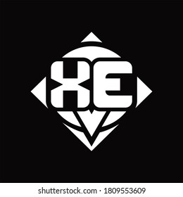 Monograma del logotipo XE con forma de círculo y rotación cuadrada de la plantilla de diseño redondeado sobre fondo negro