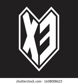 XE Logo monogram with emblem line style isolated on black background