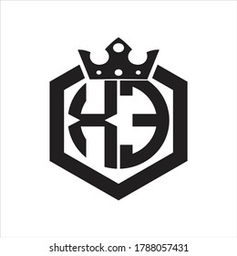 XE Logo monogram rounded by hexagon shape with crown design template on white background