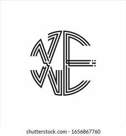 Plantilla de diseño de línea de tres cintas con logotipo XE aislada en fondo blanco