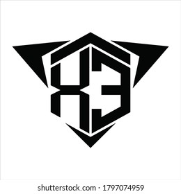 Monograma del logotipo XE con flecha de alas alrededor de la plantilla de diseño sobre fondo blanco