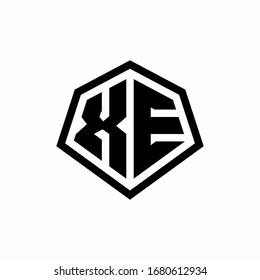 Logotipo monogramo XE con forma hexagonal y plantilla de diseño de estilo redondeado de línea aislada en fondo blanco