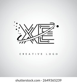 XE Orbit Monogram Logo - Futuristic Minimal Letter mark with Circular Line Art, Tech-Inspired Dots and Space Motion Concept for Modern Branding Identity (Logotipo de Monograma de Órbita XE - Marca de Letra Mínima Futurista com Linha de Arte Circular, Pontos Inspirados na Tecnologia e Conceito de Movimento Espacial para Identidade de Marca Moderna)