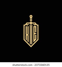 XE vintage shield and sword initial logo in high quality professional design that will print well across any print media