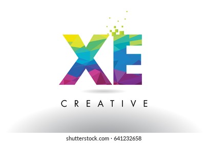 XE X E Colorful Letter Design with Creative Origami Triangles Rainbow Vector.