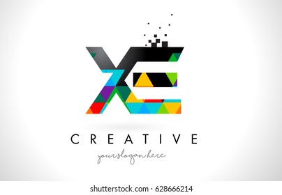 XE X E Letter Logo with Colorful Vivid Triangles Texture Design Vector Illustration.