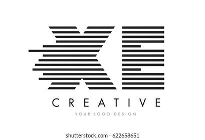 XE X E Zebra Letter Logo Design with Black and White Stripes Vector