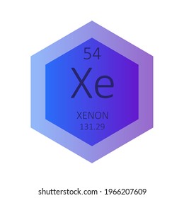 Xe Xenon Chemical Element Periodic Table. Hexagon gradient vector illustration, simple clean style Icon with molar mass and atomic number for Lab, science or chemistry education.