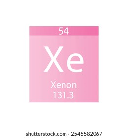 Xe Xenón Elemento químico de gas noble Tabla periódica. Ilustración vectorial cuadrada plana simple, icono de estilo limpio simple con masa molar y número atómico para laboratorio, ciencia o clase de química.