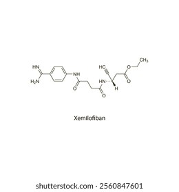 Xemilofiban flat skeletal molecular structure Glycoprotein IIbIIIa inhibitor drug used in thromboembolic disorders treatment. Vector illustration scientific diagram.