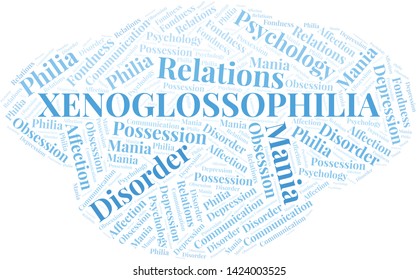 Xenoglossophilia word cloud. Type of Philia.