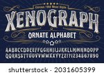 Xenograph ornate alphabet: an elegant old west alphabet with gold elements and engraved lines. Good for t-shirt artwork, tattoo parlor logos, circus, carnival and rodeo graphics, etc.