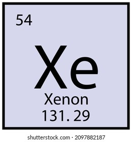 Xenon chemical icon. Education sign. Mendeleev symbol. Table element. Purple background. Vector illustration. Stock image. 