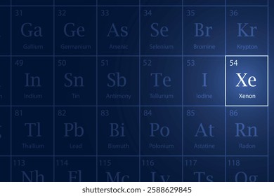 Xenon highlighted element in periodic table with glowing effect