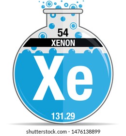 Xenon symbol on chemical round flask. Element number 54 of the Periodic Table of the Elements - Chemistry. Vector image