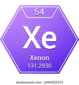 Xenón (Xe) (054) Noble Gas, Gas Inerte - Elemento Químico Fundamental, Tabla Periódica en Química Símbolo, Nombre, Masa Atómica, Número, Química Hexágono Logo Logo Diseño, Fondo blanco