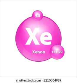 Xenon (Xe) icon structure chemical element round shape circle Pink. 3D Illustration vector. Chemical element of periodic table Sign with atomic number. Study in science for education. 