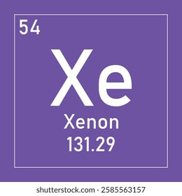 Xenon (Xe) periodic table element chemistry symbol. Simple flat square vector illustration, simple clean style Icon with molar mass and atomic number for Lab, science or chemistry class.