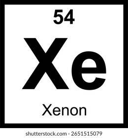 Xenon (Xe) periodic table of elements tile. Icon with atomic number 54. Noble gas used for high-intensity discharge (HID) lamps and flash tubes.