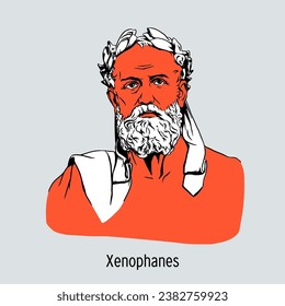 Xenophanes is an ancient Greek poet and philosopher. Vector illustration is hand-drawn.