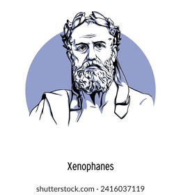 Xenophanes is an ancient Greek poet and philosopher. Hand drawn vector illustration