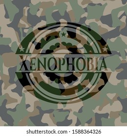 Xenophobia on camo texture. Vector Illustration. Detailed.