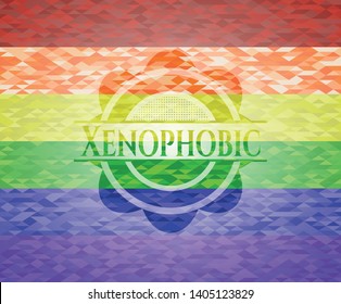 Xenophobic on mosaic background with the colors of the LGBT flag