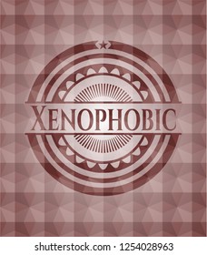 Xenophobic red emblem or badge with abstract geometric pattern background. Seamless.