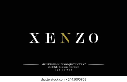 Xenzo is Elegant alphabet letters font set. Classic Custom Lettering Designs for logo, Poster. Typography fonts classic style, regular uppercase, lowercase and number. vector illustration