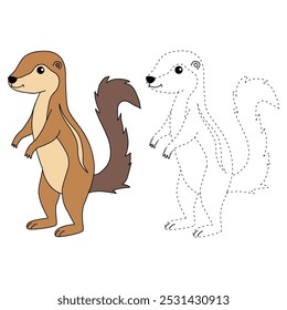 Xerus coloring pages for kids. Trace and color Xerus. Xerus animal flashcard for kids vector illustration. Letters X is for Xerus. Kindergarten and preschool worksheets printable for kids.