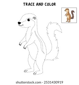 Xerus coloring pages for kids. Trace and color Xerus. Xerus animal flashcard for kids vector illustration. Letters X is for Xerus. Kindergarten and preschool worksheets printable for kids.