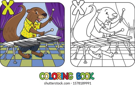 Xerus xylophonist ABC coloring book. Alphabet X