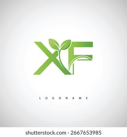 XF Green Leaf Logo - Minimal Eco Monogram for Organic Branding and Sustainable Identity Design